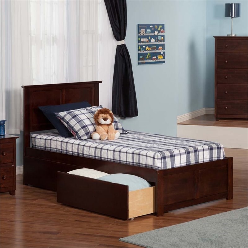 Leo & Lacey Madison Twin XL Wood Platform Bed and Storage Drawers in Walnut