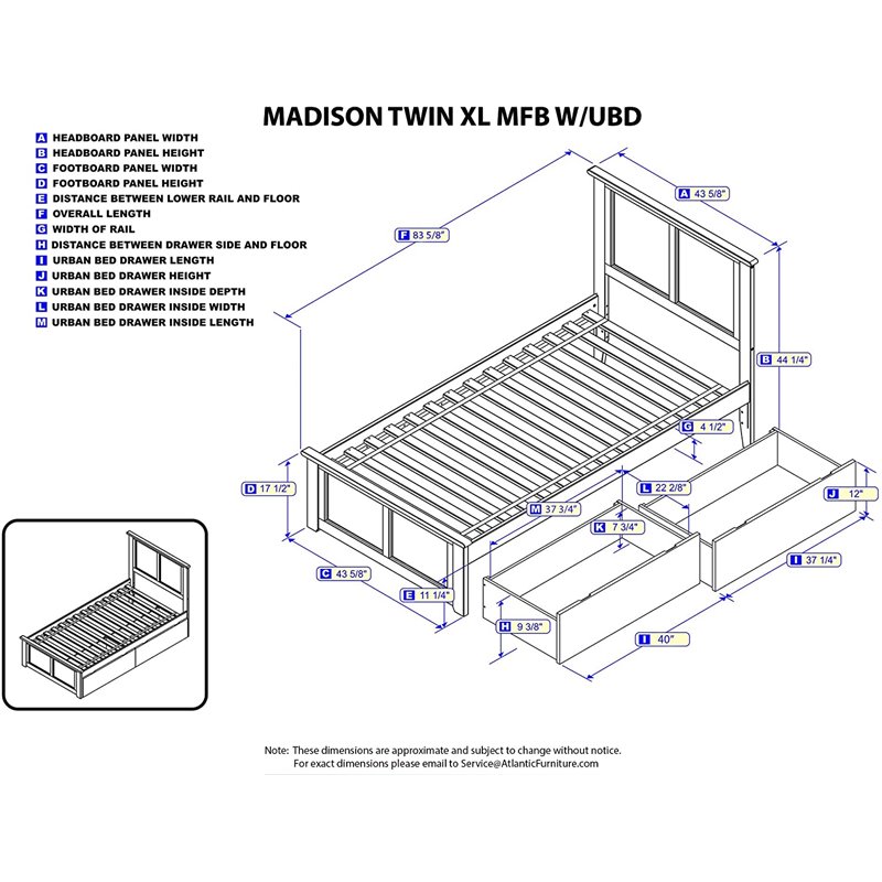 Leo & Lacey Madison Twin XL Platform Bed  & Drawers in Espresso