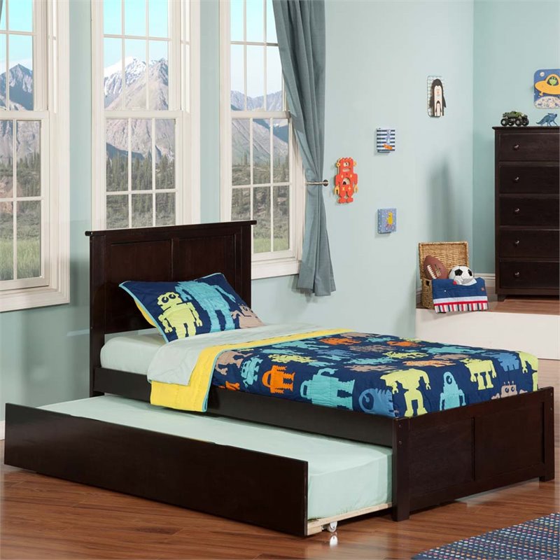 Leo & Lacey Madison Twin Wood Platform Bed and Twin Trundle in Espresso