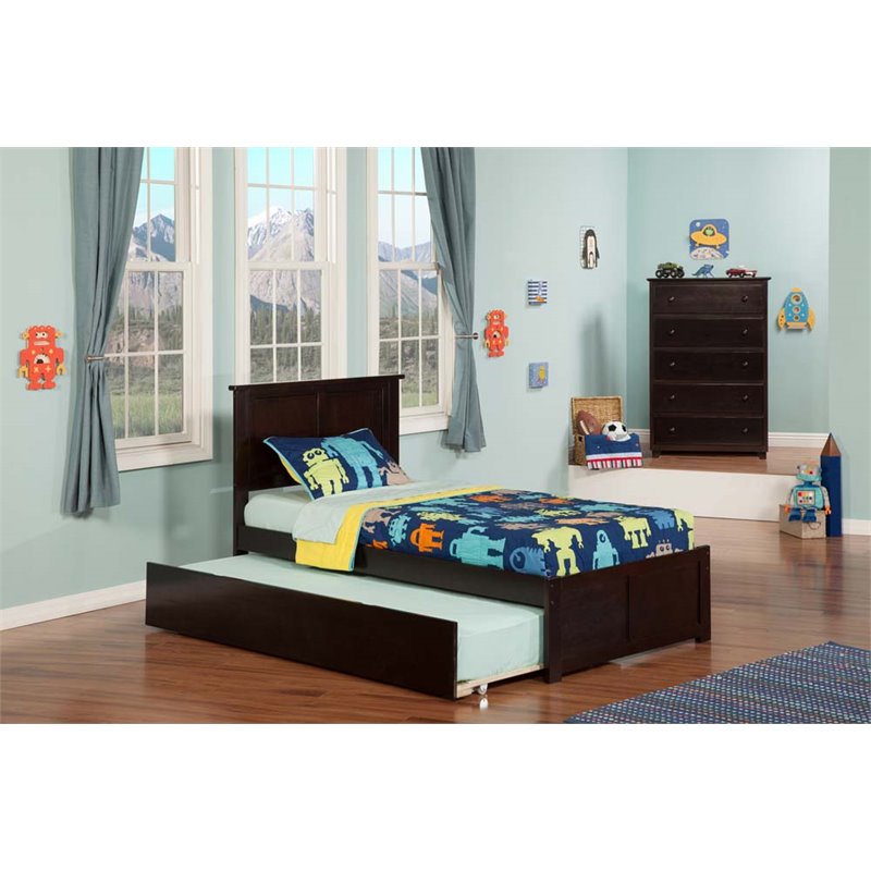 Leo & Lacey Madison Twin Wood Platform Bed and Twin Trundle in Espresso