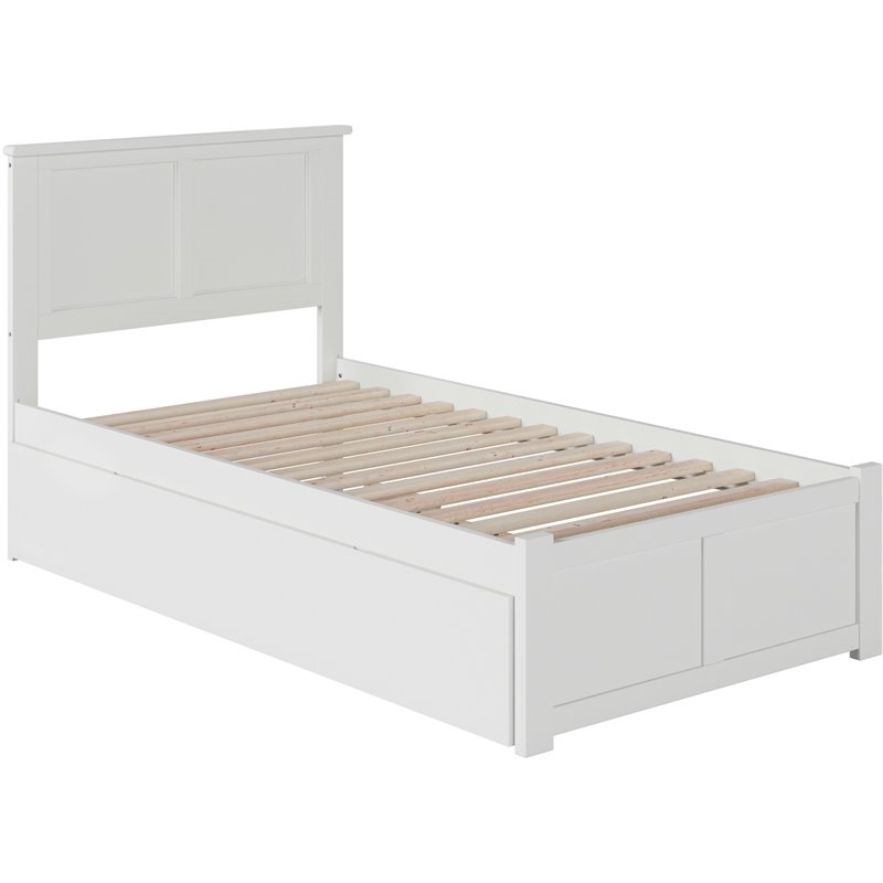 Leo & Lacey Madison Twin Wood Platform Bed w/Footboard and Twin Trundle in White