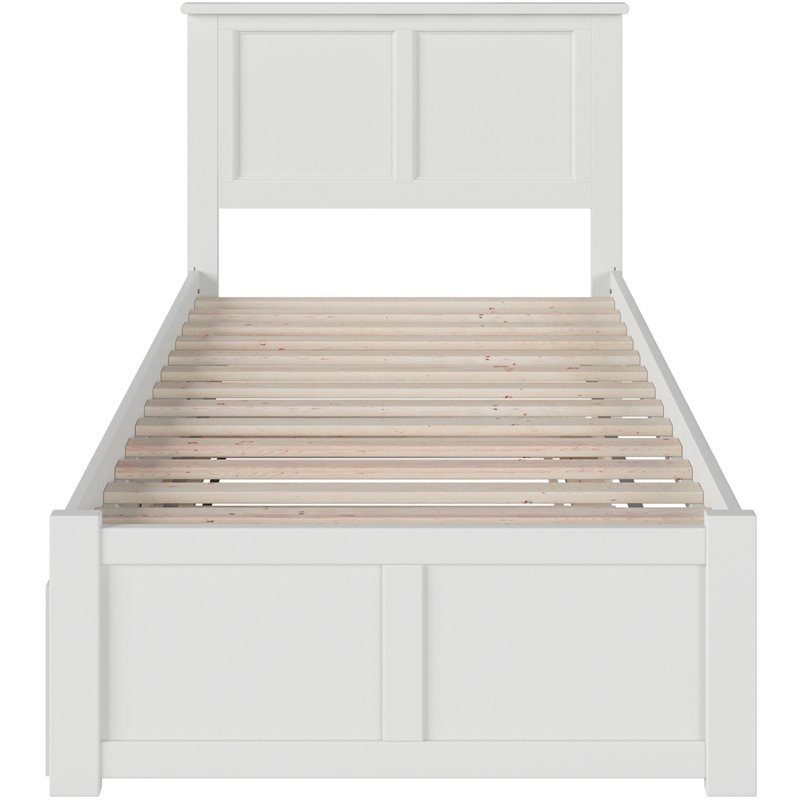 Leo & Lacey Madison Twin Wood Platform Bed w/Footboard and Twin Trundle in White