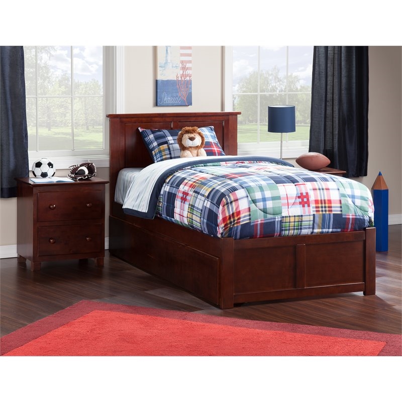 Leo & Lacey Madison Twin Wood Platform Bed and Twin Trundle in Walnut