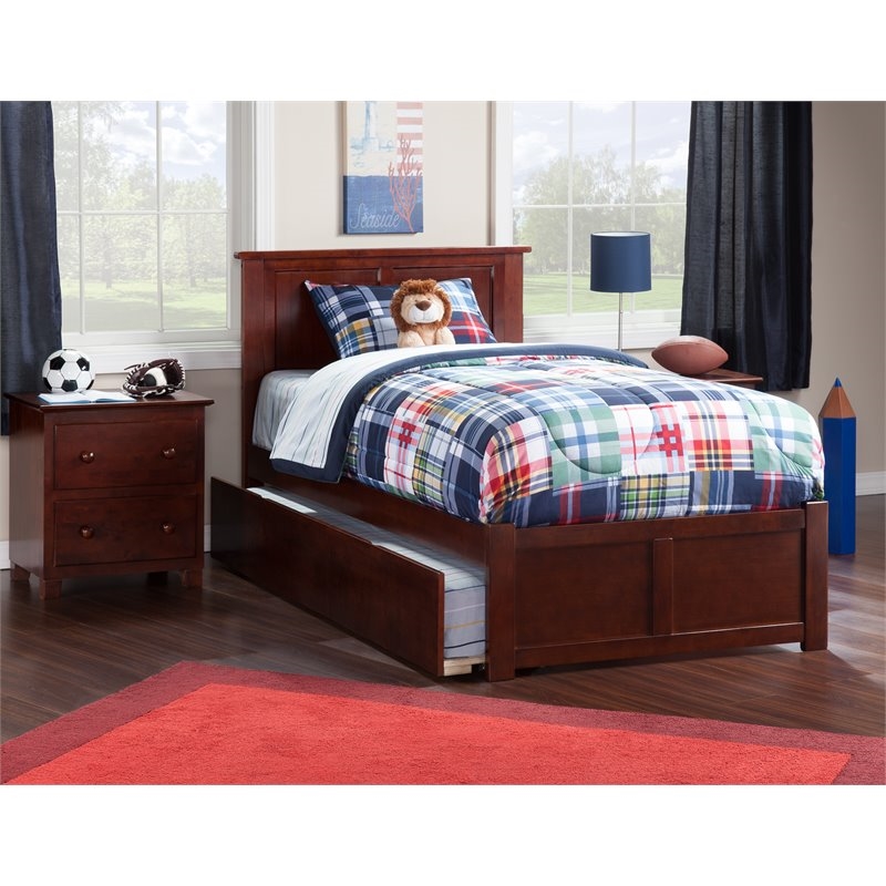 Leo & Lacey Madison Twin Wood Platform Bed and Twin Trundle in Walnut