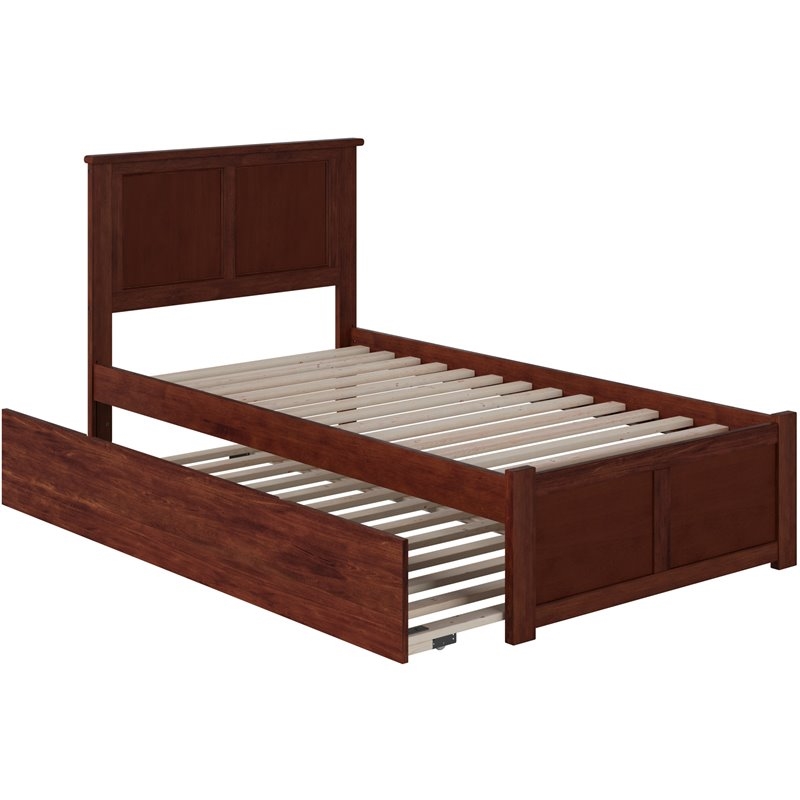 Leo & Lacey Madison Twin Wood Platform Bed and Twin Trundle in Walnut