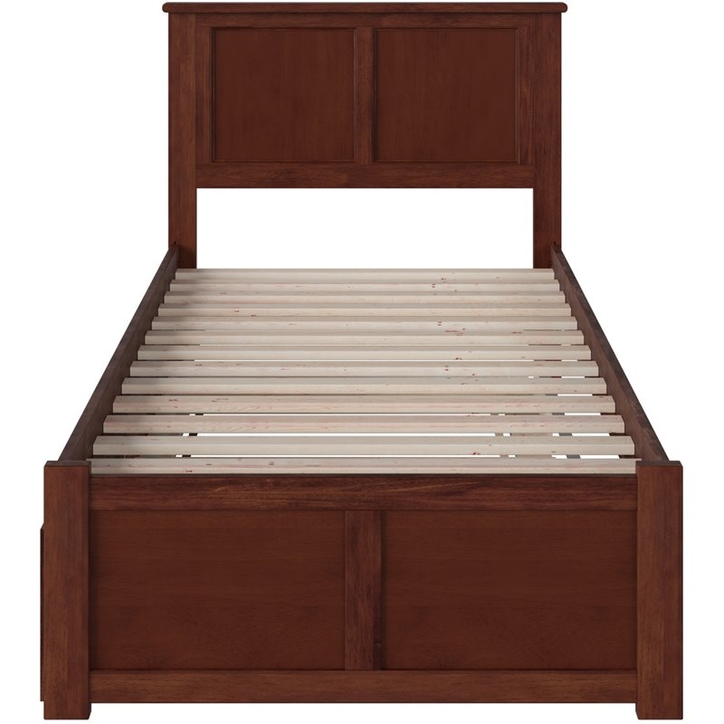 Leo & Lacey Madison Twin Wood Platform Bed and Twin Trundle in Walnut