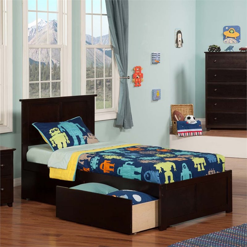 Leo & Lacey Madison Twin Wood Platform Bed & Storage Drawers in Espresso