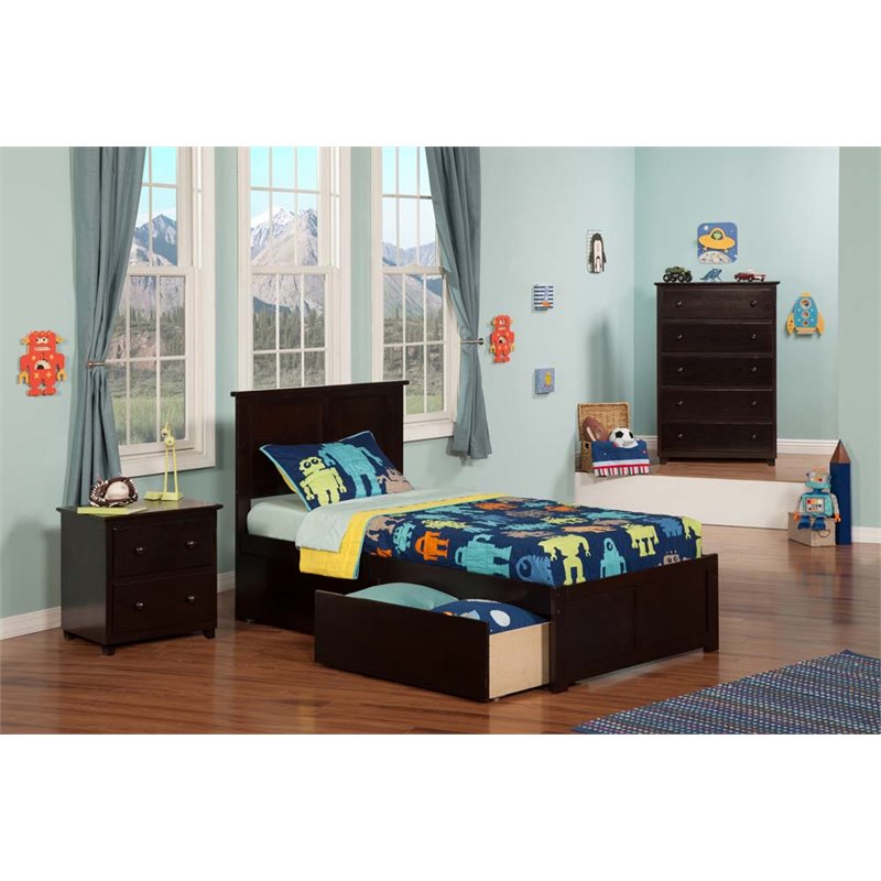 Leo & Lacey Madison Twin Wood Platform Bed & Storage Drawers in Espresso