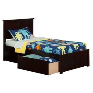 Leo & Lacey Twin Wood Platform Bed with Footboard & Storage Drawers in Espresso