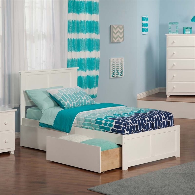 Leo & Lacey Madison Twin Wood Platform Bed & Storage Drawers in White