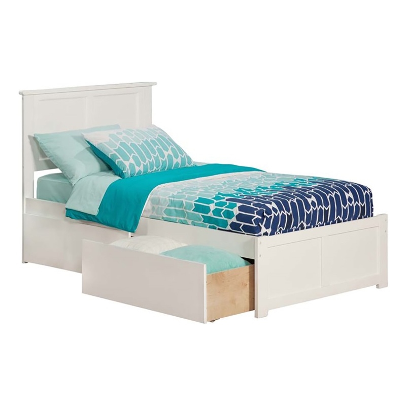Leo & Lacey Madison Twin Wood Platform Bed & Storage Drawers in White