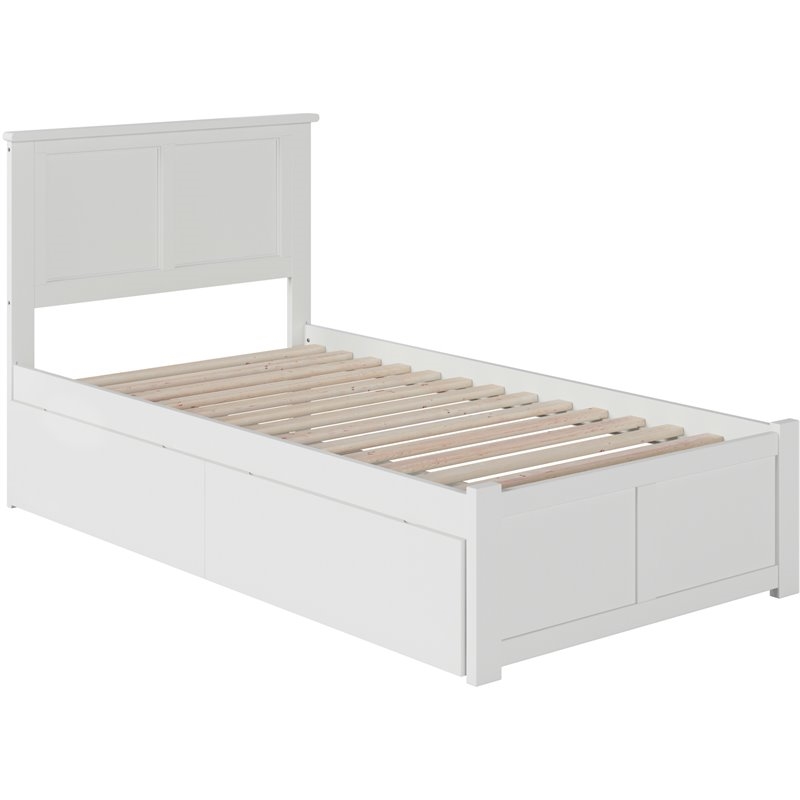 Leo & Lacey Madison Twin Wood Platform Bed & Storage Drawers in White