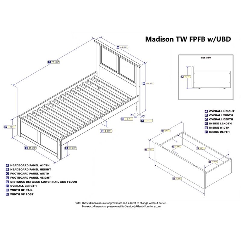 Leo & Lacey Madison Twin Wood Platform Bed & Storage Drawers in Walnut
