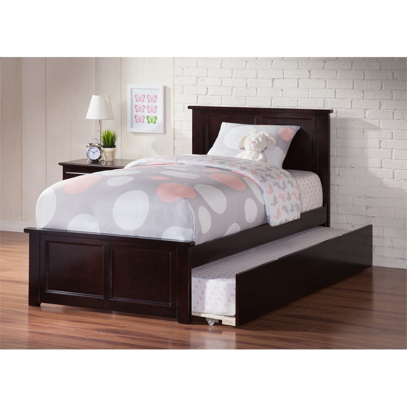 Leo & Lacey Madison Twin Platform Bed  & Twin Trundle in Espresso