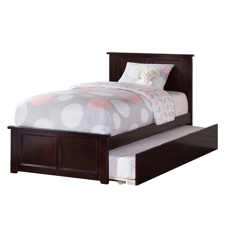 Leo & Lacey Madison Twin Platform Bed  & Twin Trundle in Espresso