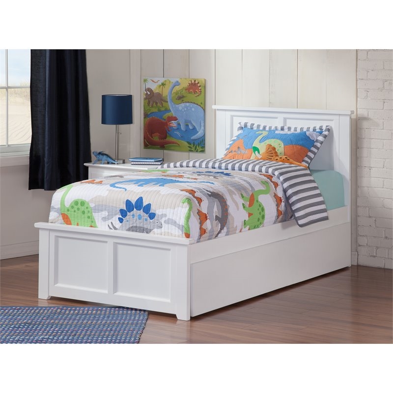 Leo & Lacey Madison Twin Platform Bed  & Twin Trundle in White