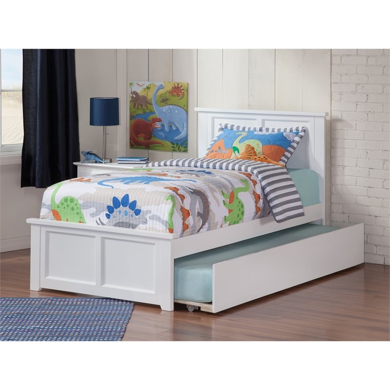 Leo & Lacey Madison Twin Platform Bed  & Twin Trundle in White