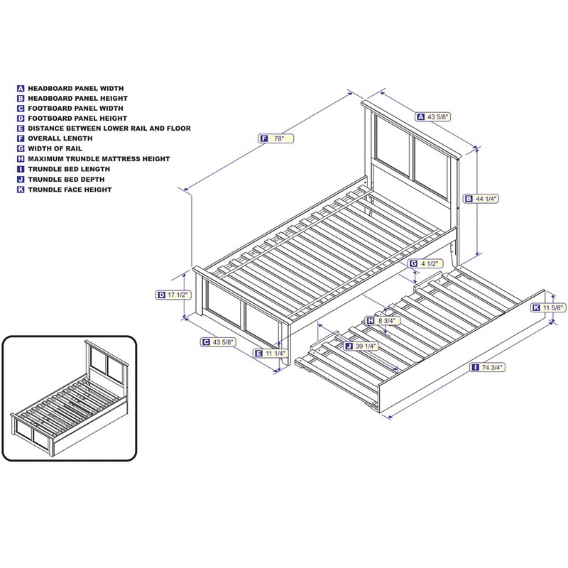 Leo & Lacey Madison Twin Platform Bed  & Twin Trundle in White
