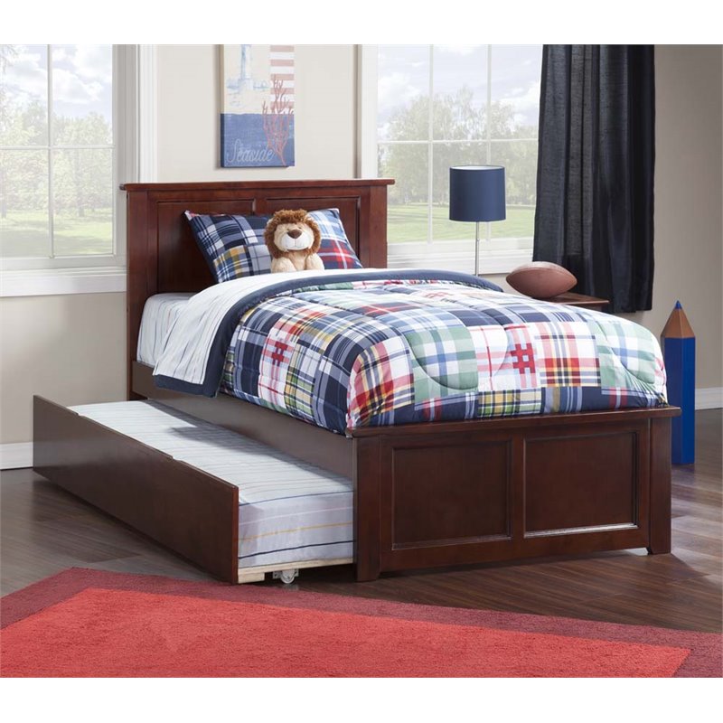 Leo & Lacey Madison Twin Platform Bed  & Twin Trundle in Walnut