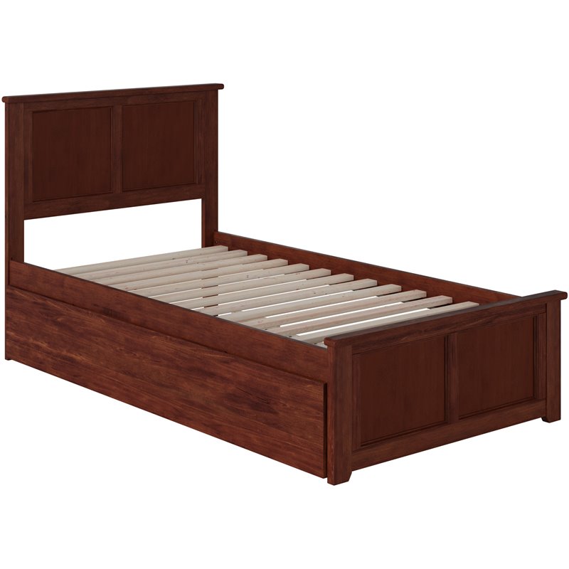 Leo & Lacey Madison Twin Platform Bed  & Twin Trundle in Walnut
