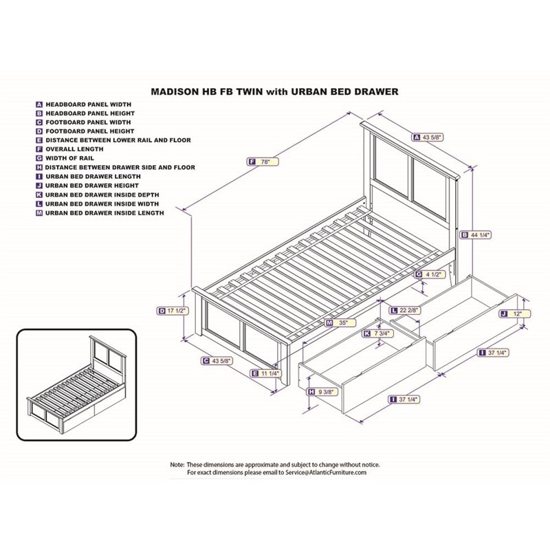 Leo & Lacey Madison Twin Platform Bed  and Drawers in Espresso
