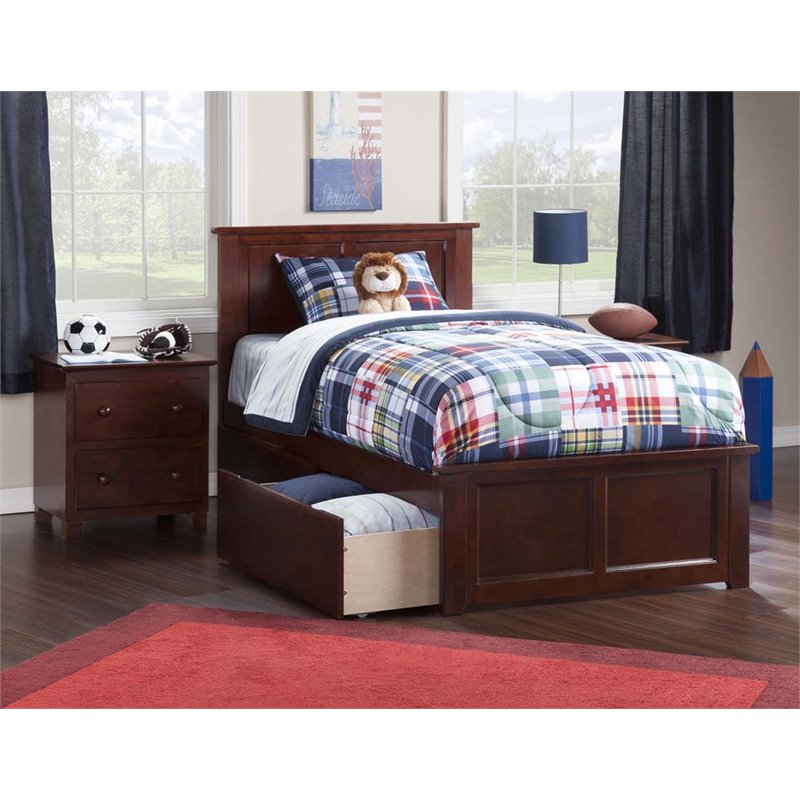 Leo & Lacey Madison Twin Platform Bed  and Storage Drawers in Walnut