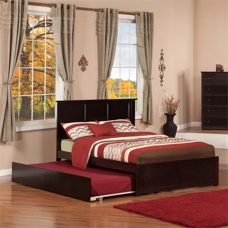 Leo & Lacey Madison Full Wood Platform Bed and Twin Trundle in Espresso