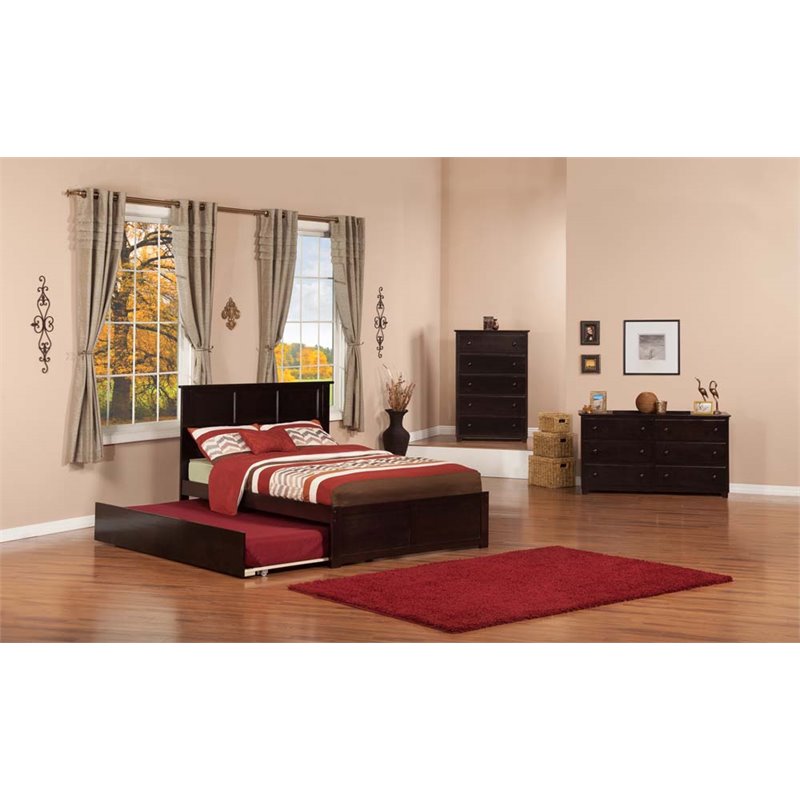 Leo & Lacey Madison Full Wood Platform Bed and Twin Trundle in Espresso