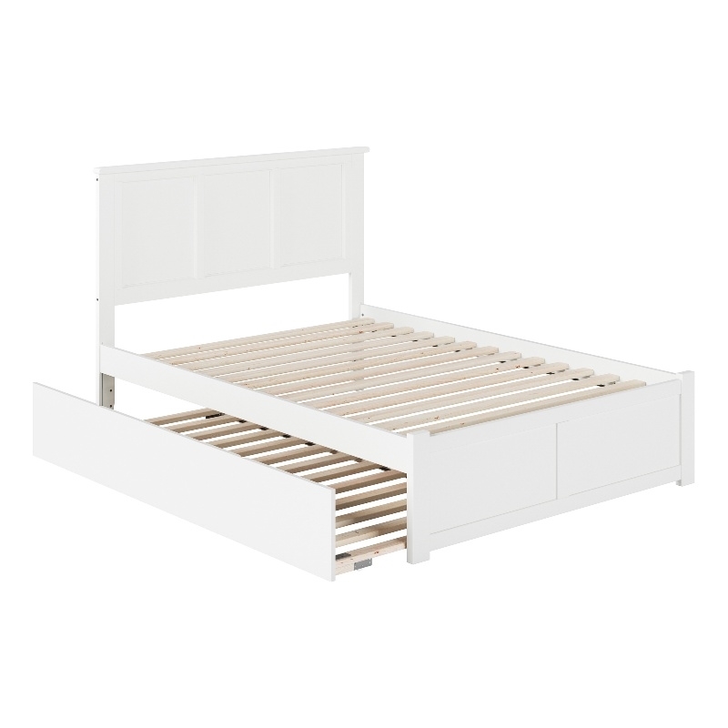 Leo & Lacey Madison Full Wood Platform Bed w/Footboard and Twin Trundle in White