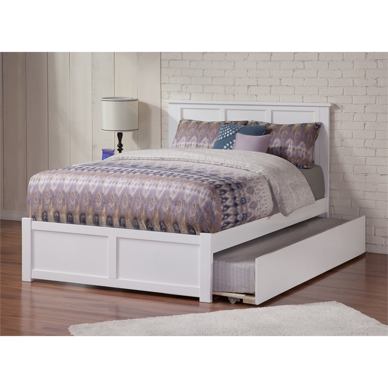 Leo & Lacey Madison Full Wood Platform Bed w/Footboard and Twin Trundle in White
