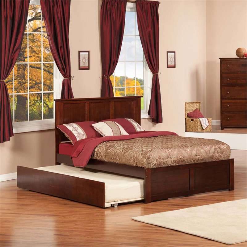 Leo & Lacey Madison Full Wood Platform Bed and Twin Trundle in Walnut