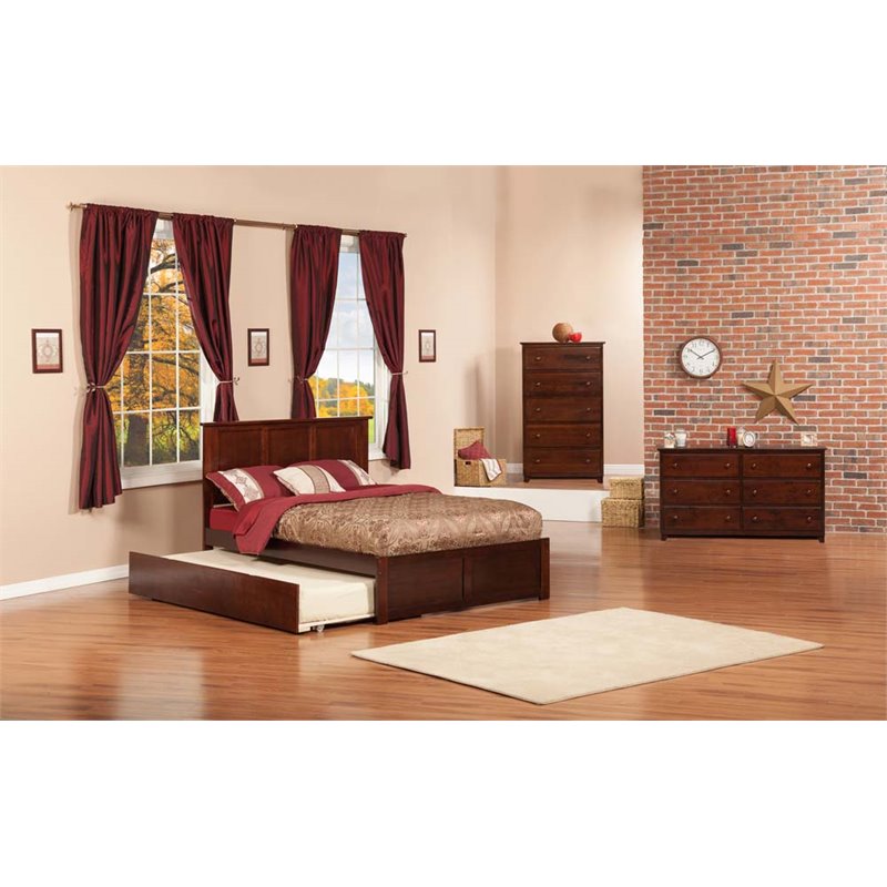 Leo & Lacey Madison Full Wood Platform Bed and Twin Trundle in Walnut