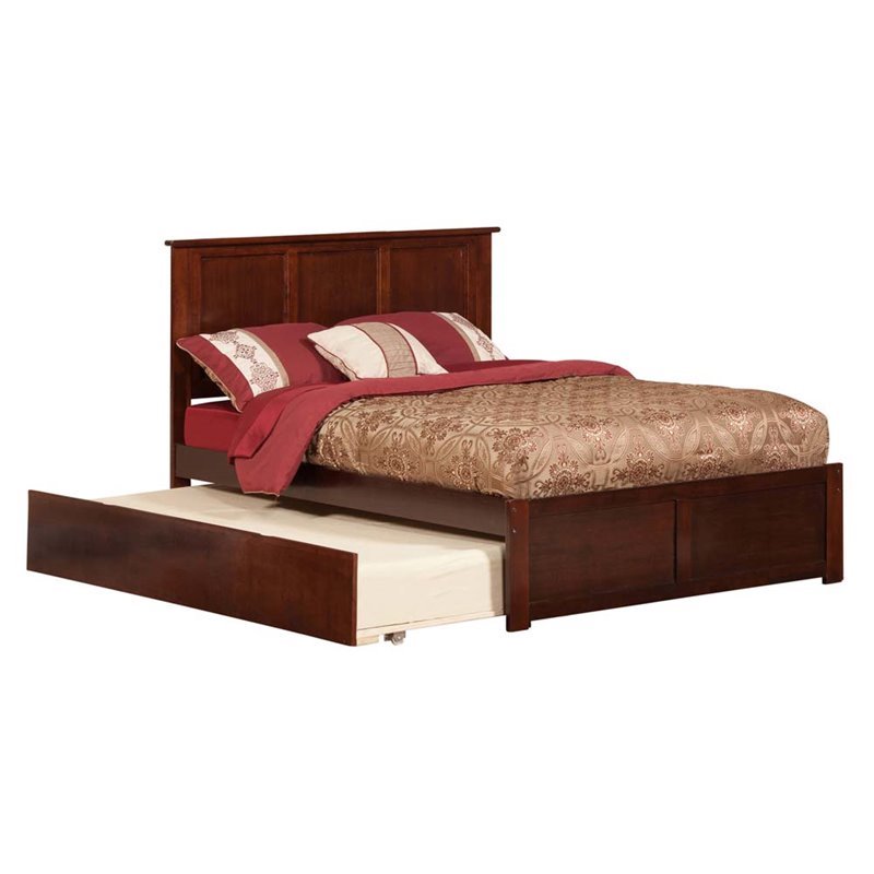 Leo & Lacey Madison Full Wood Platform Bed and Twin Trundle in Walnut