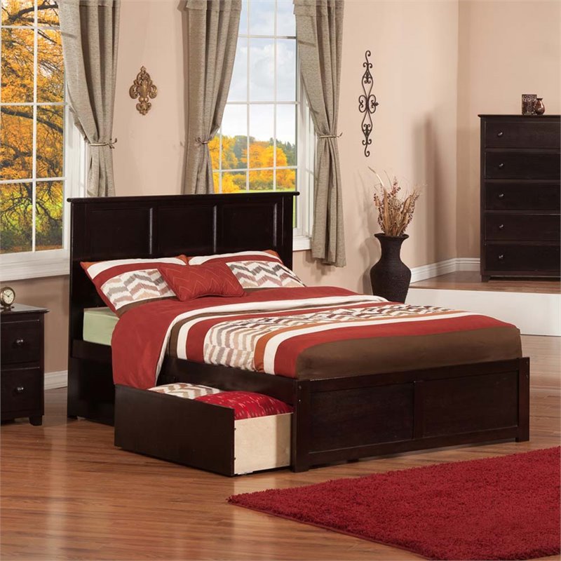 Leo & Lacey Madison Full Wood Platform Bed and Storage Drawers in Espresso