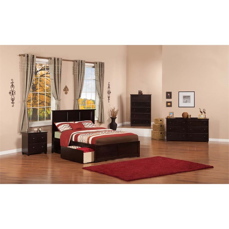 Leo & Lacey Madison Full Wood Platform Bed and Storage Drawers in Espresso