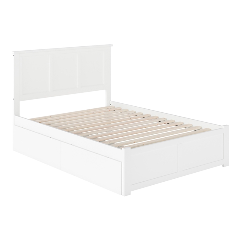 Leo & Lacey Madison Full Wood Platform Bed and Storage Drawers in White