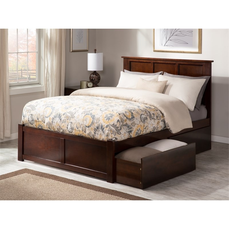 Leo & Lacey Madison Full Wood Platform Bed and Storage Drawers in Walnut