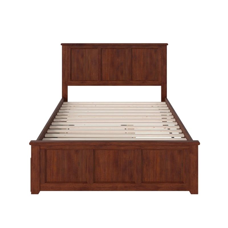 Leo & Lacey Full Platform Bed with Footboard and Twin Trundle in Walnut