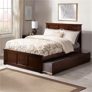 Leo & Lacey Full Platform Bed with Footboard and Twin Trundle in Walnut