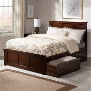 Leo & Lacey Full Platform Bed with Footboard & Storage Drawers - Walnut