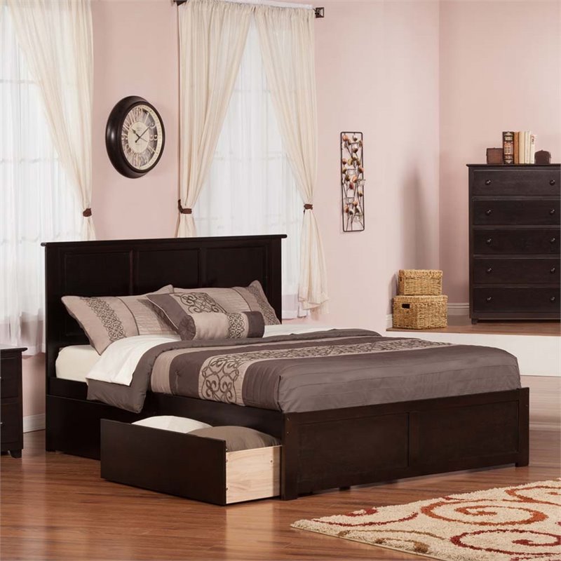 Leo & Lacey Madison Queen Wood Platform Bed and Storage Drawers in Espresso