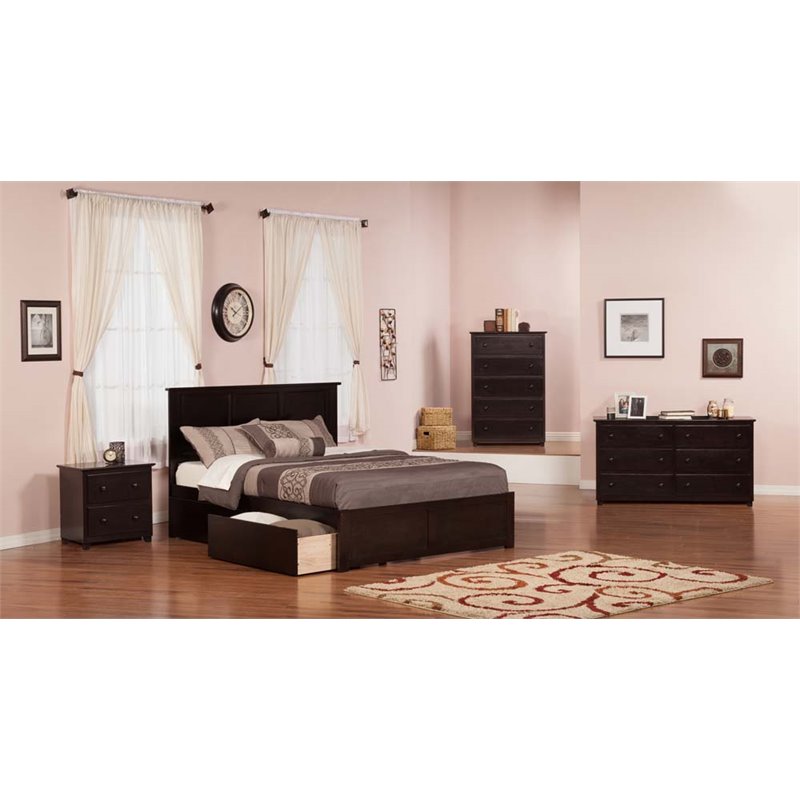 Leo & Lacey Madison Queen Wood Platform Bed and Storage Drawers in Espresso