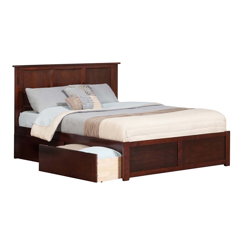 Leo & Lacey Madison Queen Wood Platform Bed and Storage Drawers in Walnut