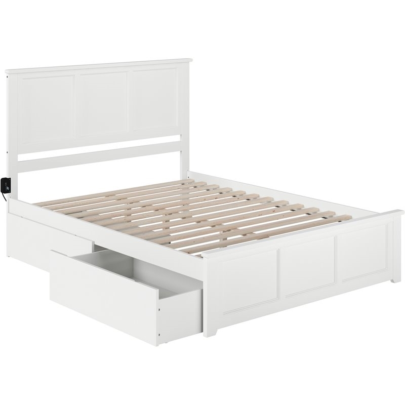 Leo & Lacey Madison Queen Platform Bed  & Storage Drawers in White