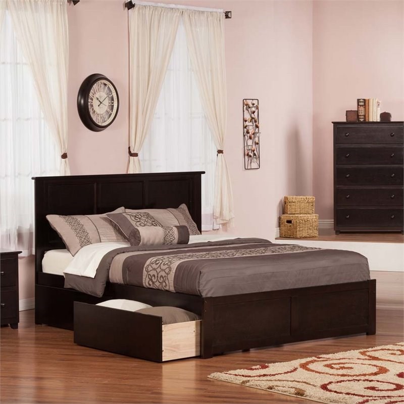 Leo & Lacey Madison King Wood Platform Bed & Storage Drawers in Espresso