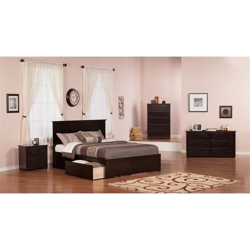 Leo & Lacey Madison King Wood Platform Bed & Storage Drawers in Espresso