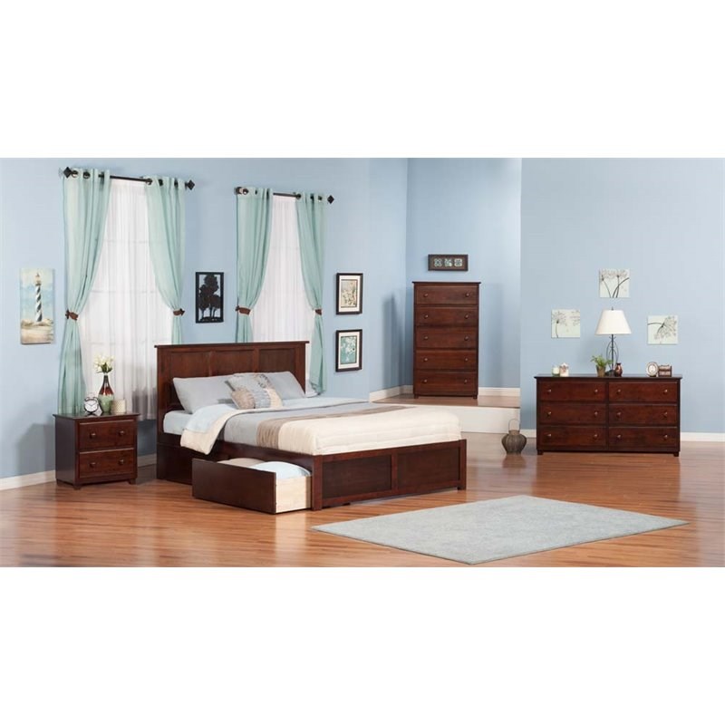 Leo & Lacey Madison King Wood Platform Bed & Storage Drawers in Walnut