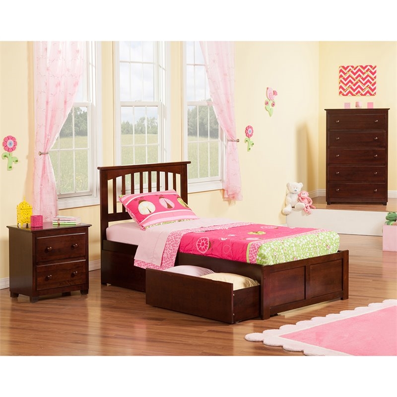 Leo & Lacey Mission Twin XL Wood Platform Bed and Storage Drawers in Walnut