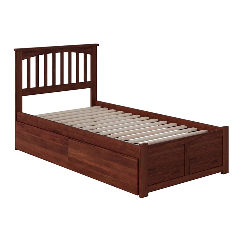 Leo & Lacey Mission Twin XL Wood Platform Bed and Storage Drawers in Walnut