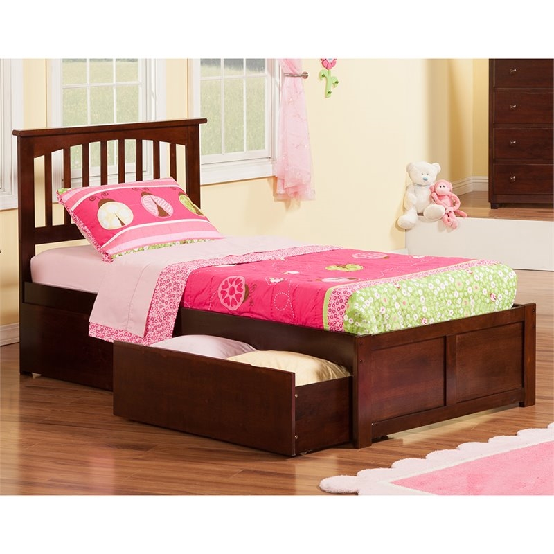 Leo & Lacey Mission Twin XL Wood Platform Bed and Storage Drawers in Walnut